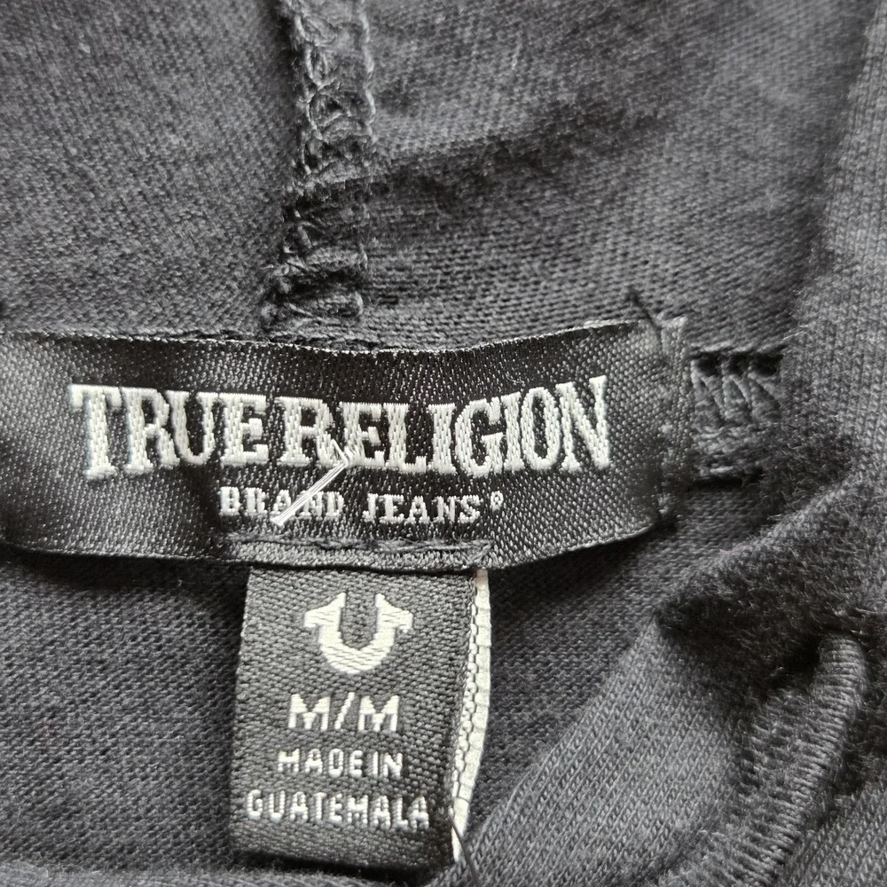 True Religion Shirt Mens Medium Black Buddha Tour Graphic Hooded Sleeveless Tee